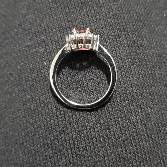 Genuine Red Garnet and White Zircon Necklace and Ring Set in Stainless Steel - Picture 6 of 8